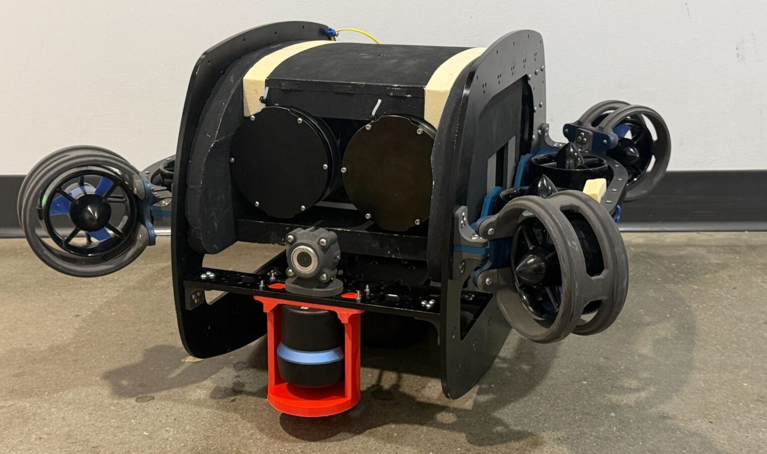 Crush, an autonomous underwater vehicle, with light-colored foam buoyancy on top